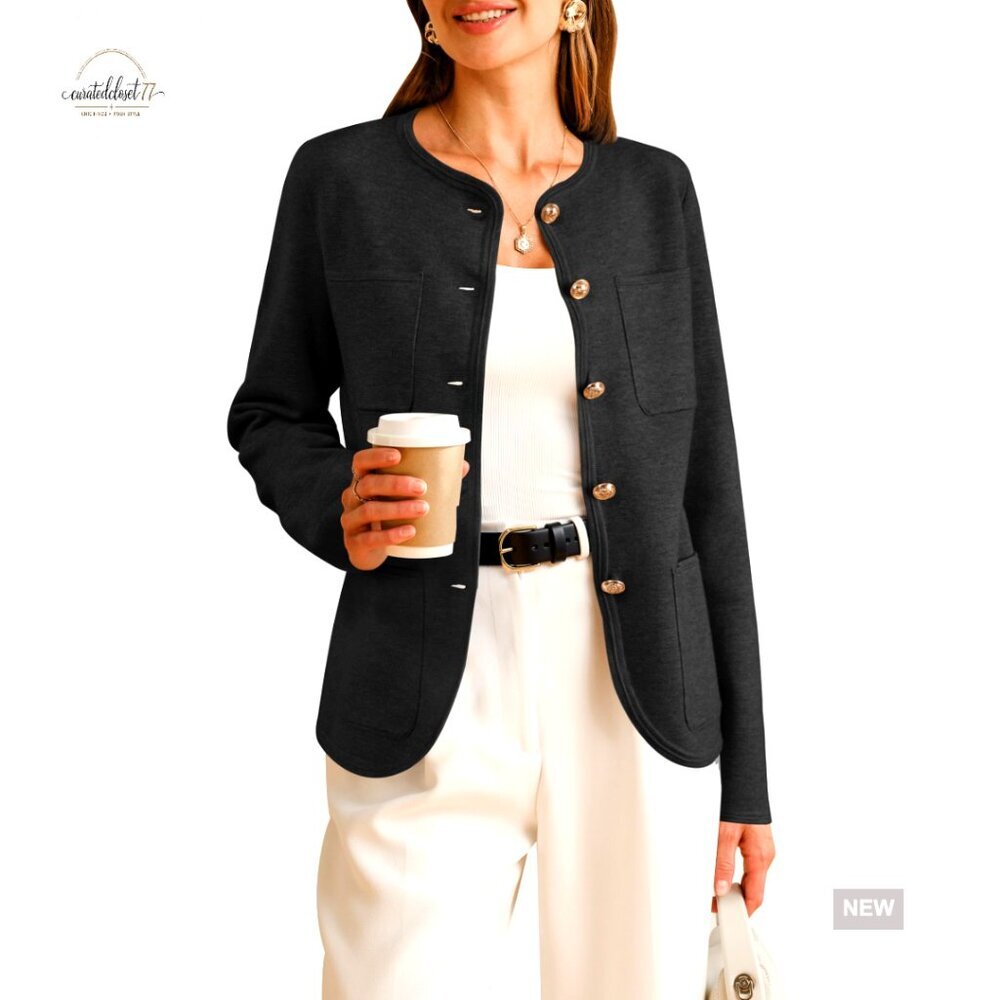 Wool Blend Blazer with Pockets Business Casual Jacket Regular Fit